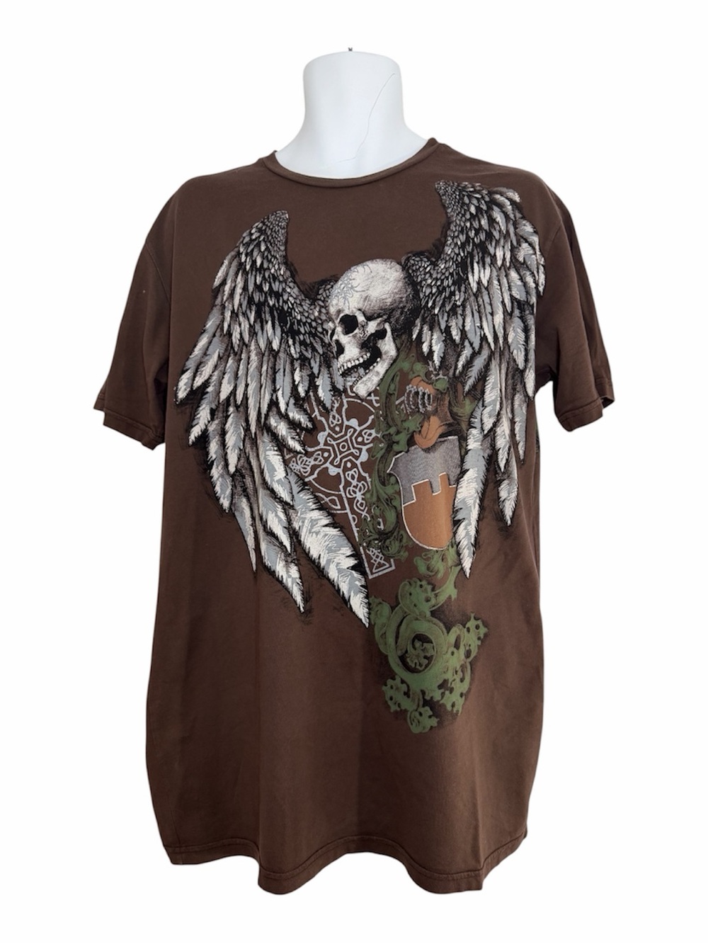 Don DaVinci Brown Skull Wings Y2K Grunge Gothic T-Shirt Men’s XL